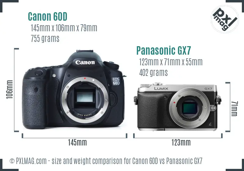 Canon 60D vs Panasonic GX7 size comparison