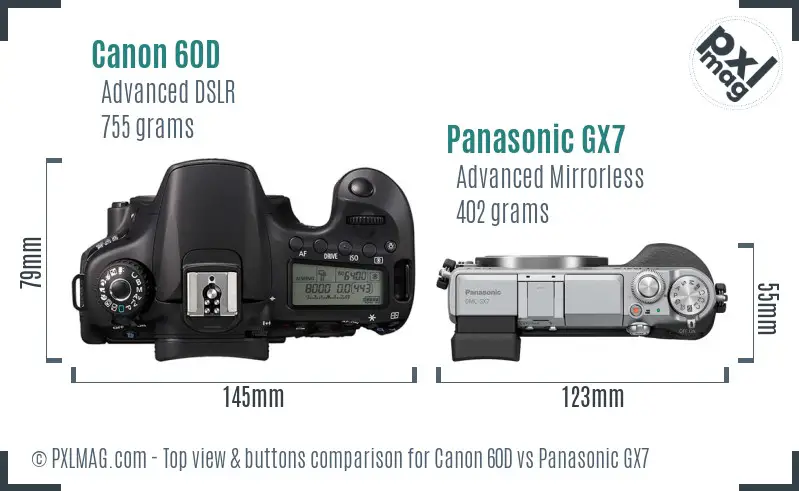 Canon 60D vs Panasonic GX7 top view buttons comparison