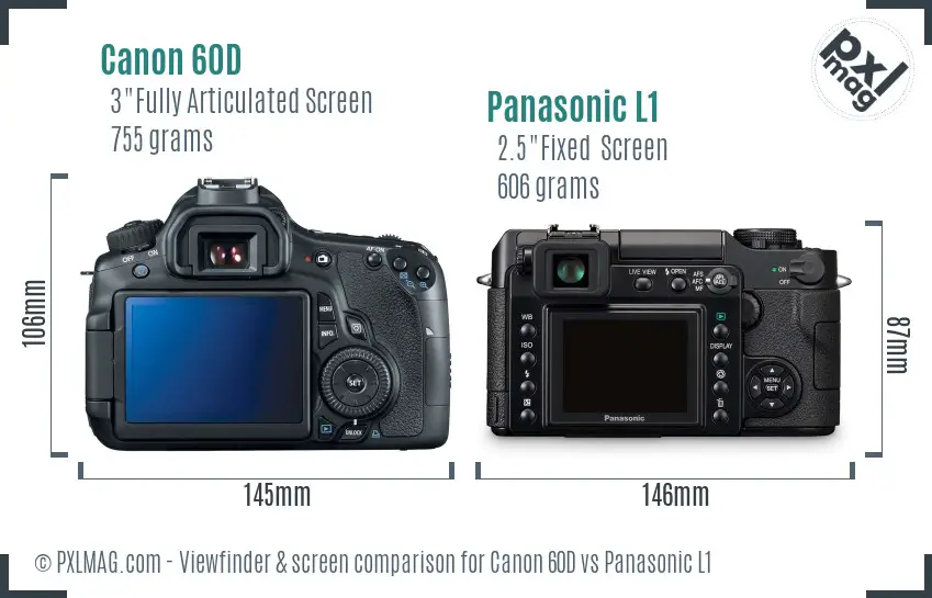 Canon 60D vs Panasonic L1 Screen and Viewfinder comparison