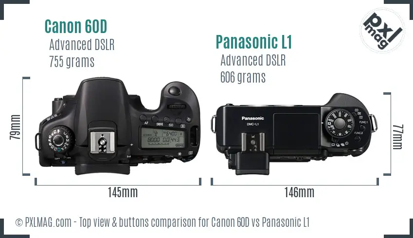 Canon 60D vs Panasonic L1 top view buttons comparison