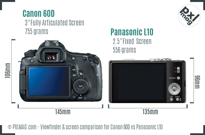 Canon 60D vs Panasonic L10 Screen and Viewfinder comparison