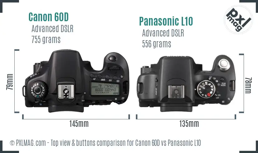 Canon 60D vs Panasonic L10 top view buttons comparison