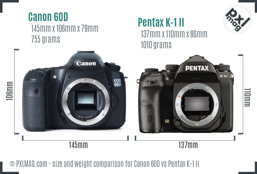 Canon 60D vs Pentax K-1 II size comparison