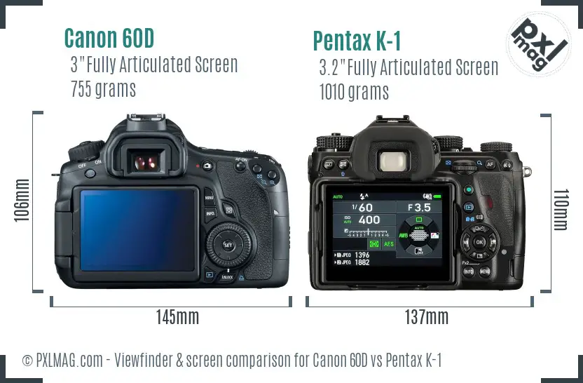 Canon 60D vs Pentax K-1 Screen and Viewfinder comparison