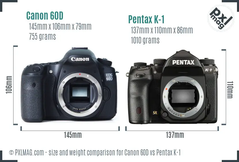 Canon 60D vs Pentax K-1 size comparison