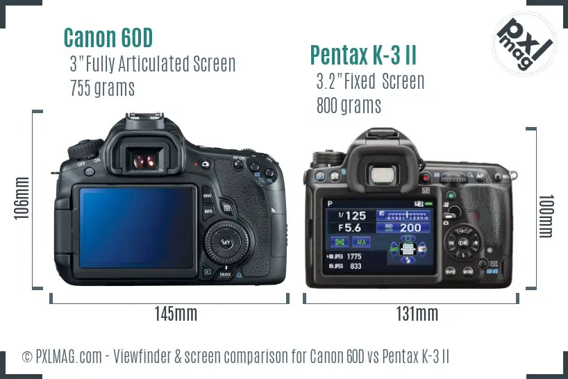 Canon 60D vs Pentax K-3 II Screen and Viewfinder comparison Canon 60D vs Pentax K-3 II Screen and Viewfinder comparison