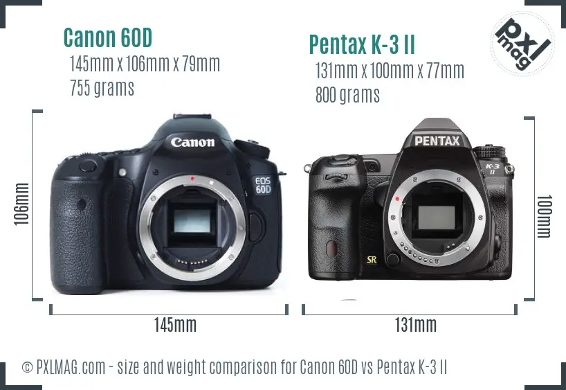 Canon 60D vs Pentax K-3 II size comparison Canon 60D vs Pentax K-3 II size comparison