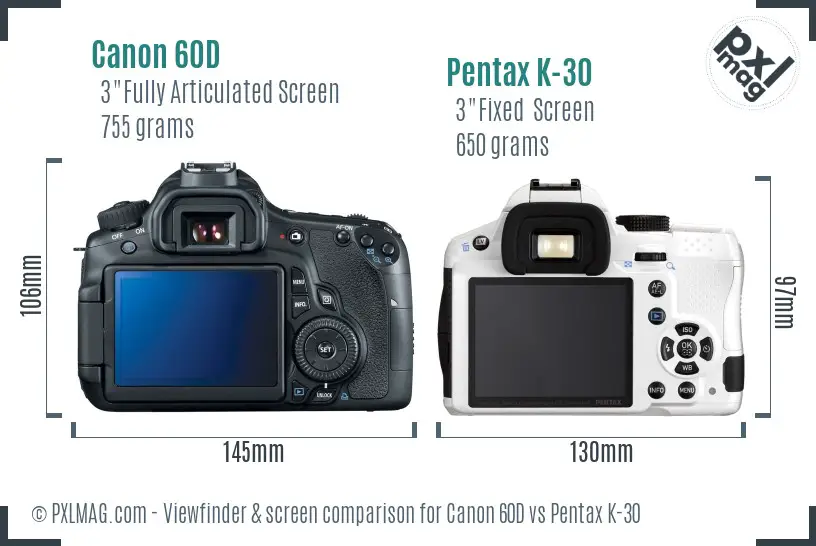 Canon 60D vs Pentax K-30 Screen and Viewfinder comparison