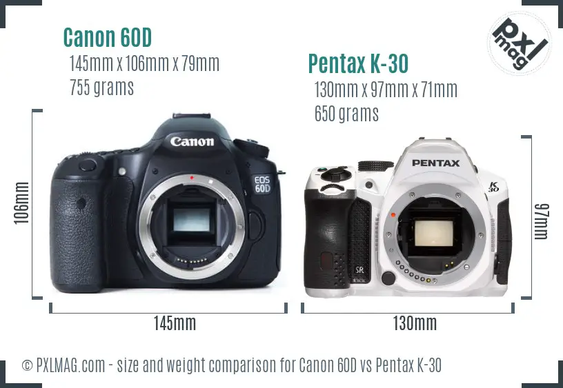 Canon 60D vs Pentax K-30 size comparison