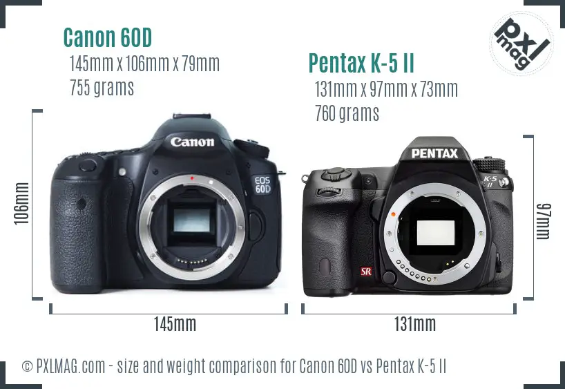 Canon 60D vs Pentax K-5 II size comparison