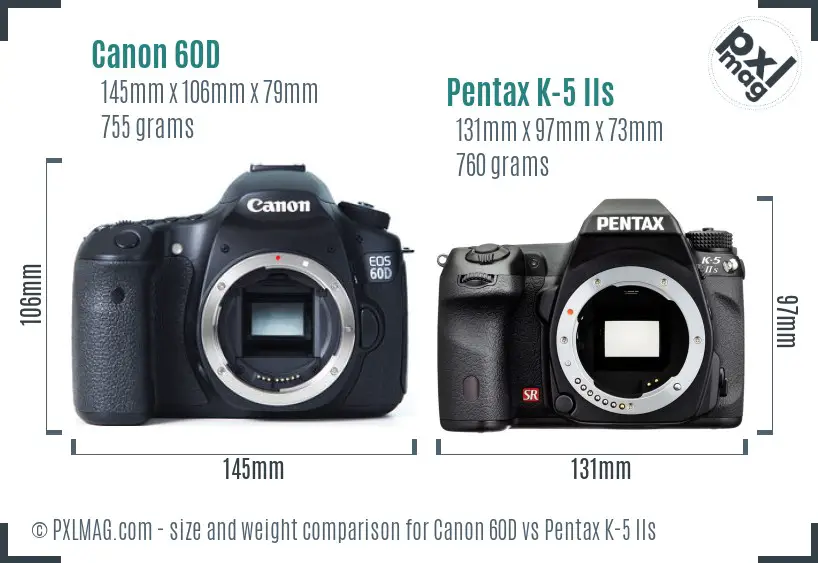 Canon 60D vs Pentax K-5 IIs size comparison