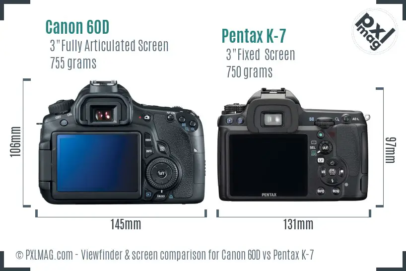 Canon 60D vs Pentax K-7 Screen and Viewfinder comparison