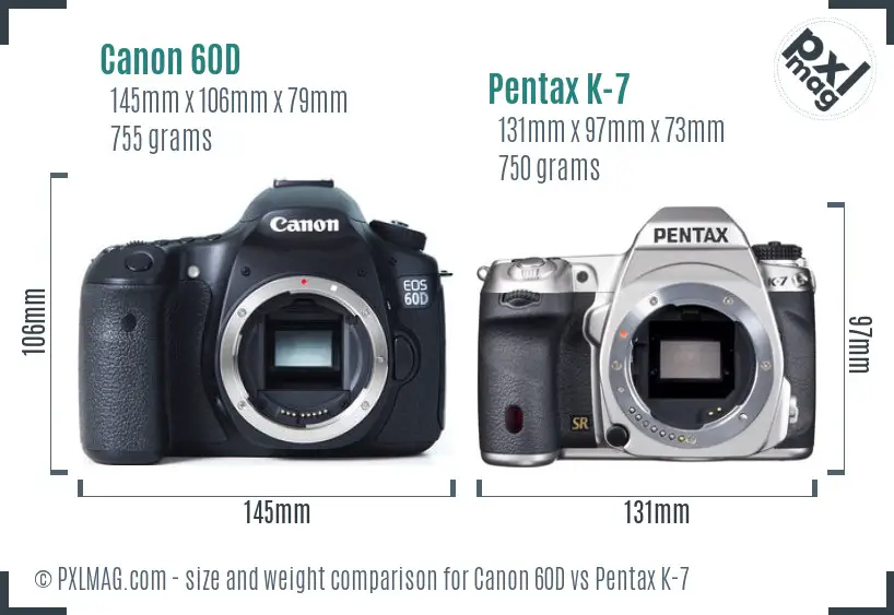 Canon 60D vs Pentax K-7 size comparison