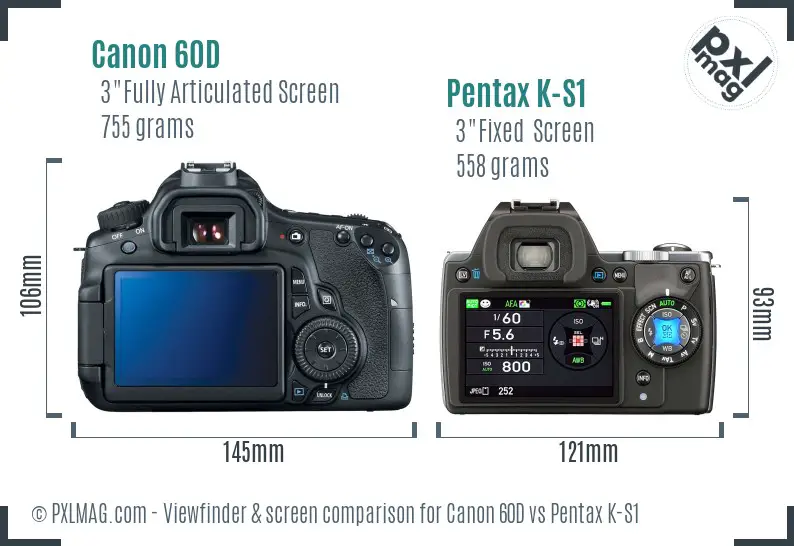 Canon 60D vs Pentax K-S1 Screen and Viewfinder comparison