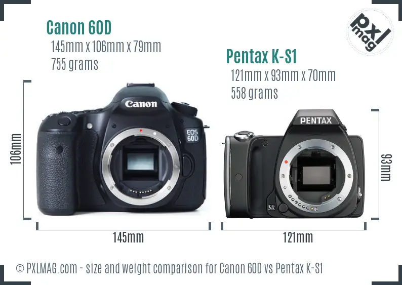 Canon 60D vs Pentax K-S1 size comparison