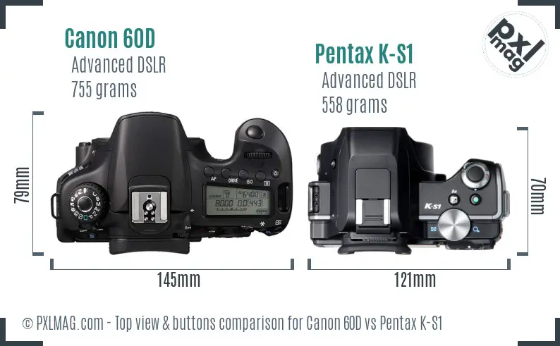 Canon 60D vs Pentax K-S1 top view buttons comparison