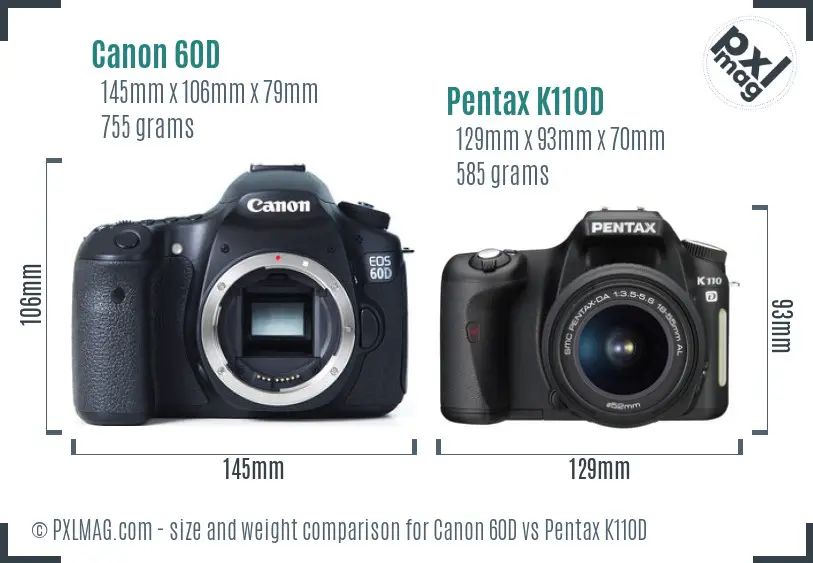 Canon 60D vs Pentax K110D size comparison