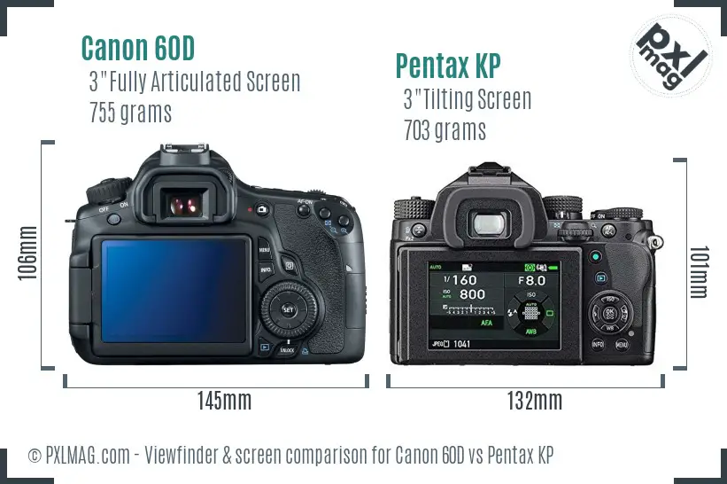 Canon 60D vs Pentax KP Screen and Viewfinder comparison