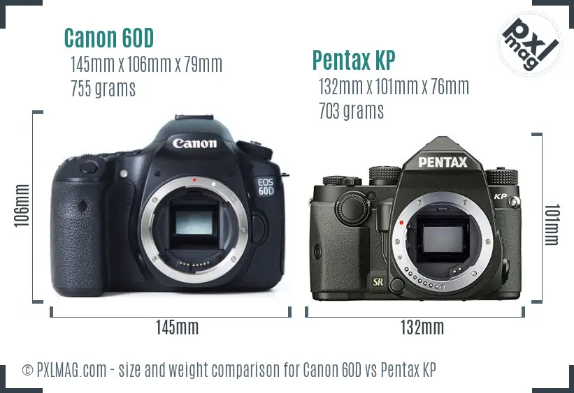 Canon 60D vs Pentax KP size comparison
