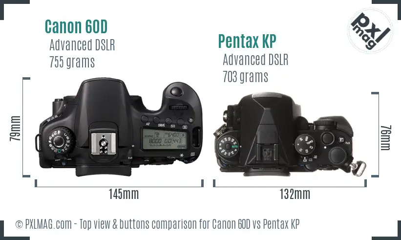 Canon 60D vs Pentax KP top view buttons comparison