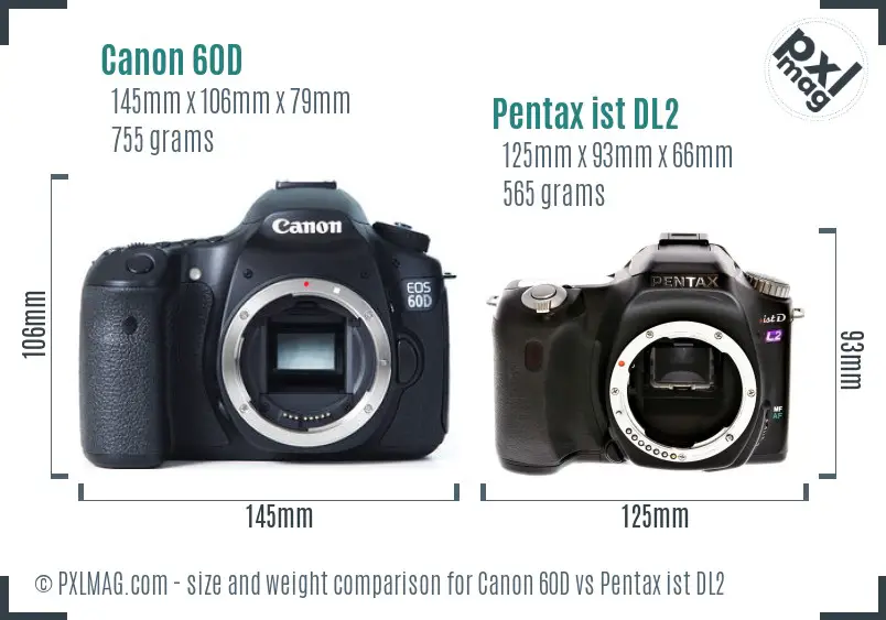 Canon 60D vs Pentax ist DL2 size comparison Canon 60D vs Pentax ist DL2 size comparison