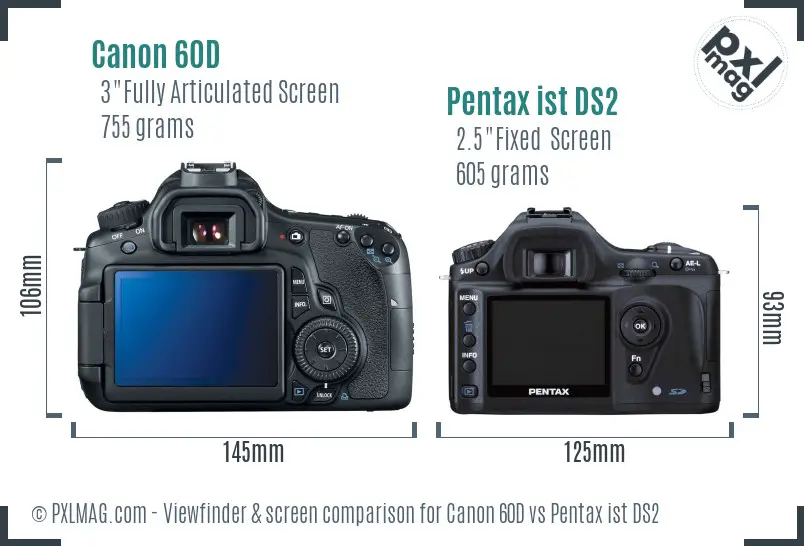 Canon 60D vs Pentax ist DS2 Screen and Viewfinder comparison