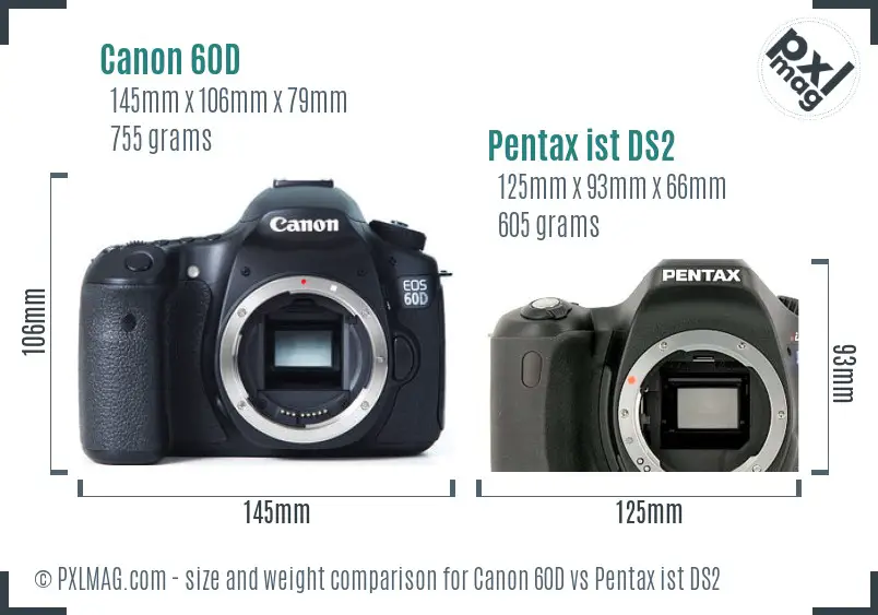 Canon 60D vs Pentax ist DS2 size comparison
