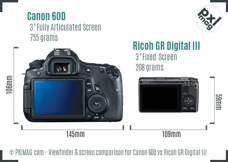 Canon 60D vs Ricoh GR Digital III Screen and Viewfinder comparison