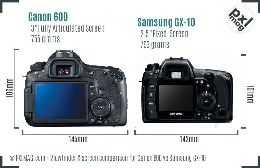 Canon 60D vs Samsung GX-10 Screen and Viewfinder comparison