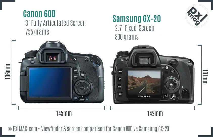 Canon 60D vs Samsung GX-20 Screen and Viewfinder comparison