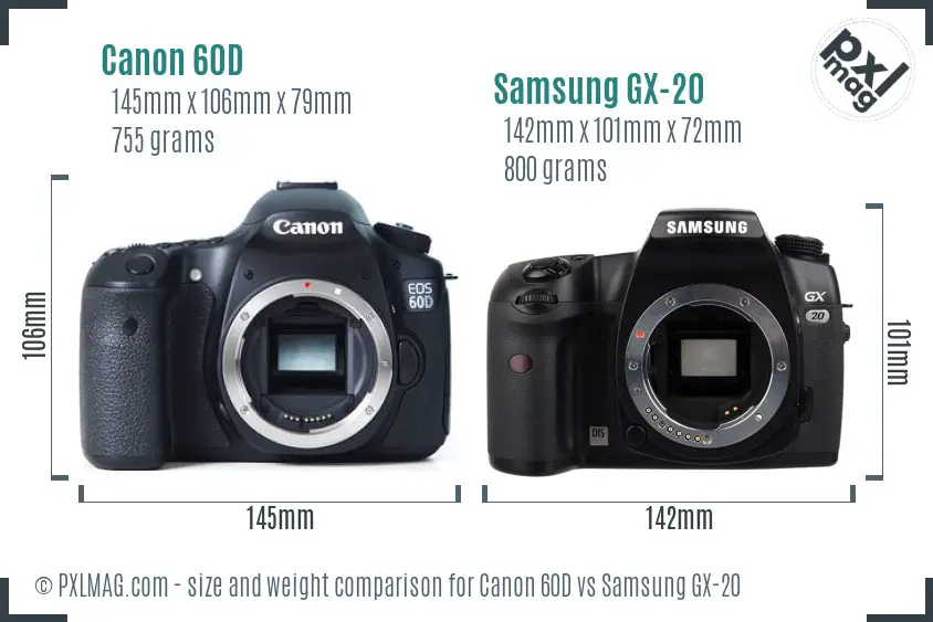 Canon 60D vs Samsung GX-20 size comparison