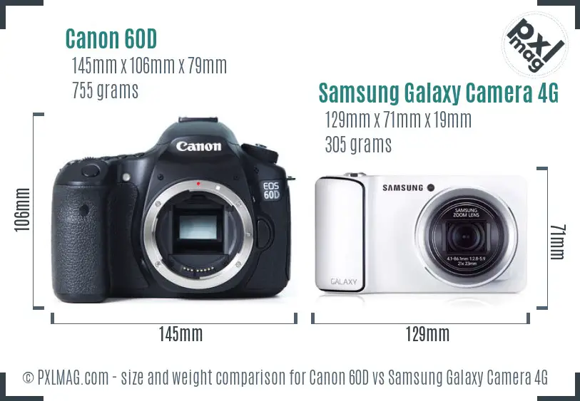 Canon 60D vs Samsung Galaxy Camera 4G size comparison