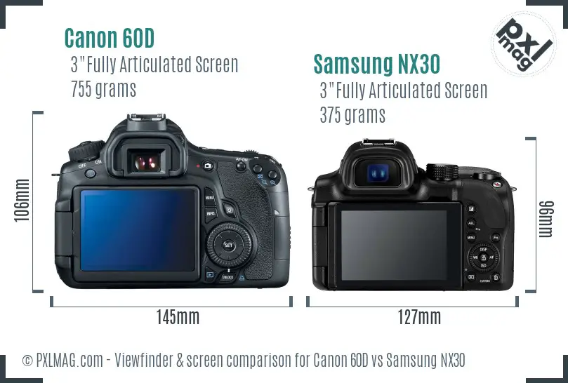 Canon 60D vs Samsung NX30 Screen and Viewfinder comparison