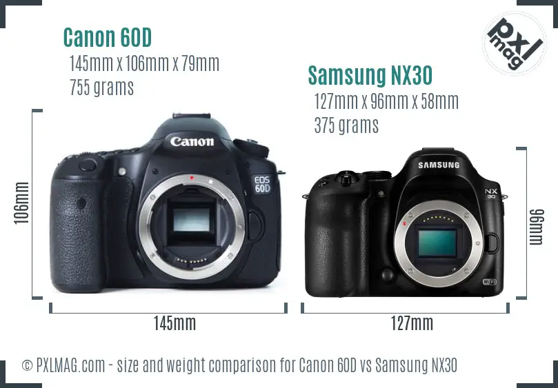 Canon 60D vs Samsung NX30 size comparison