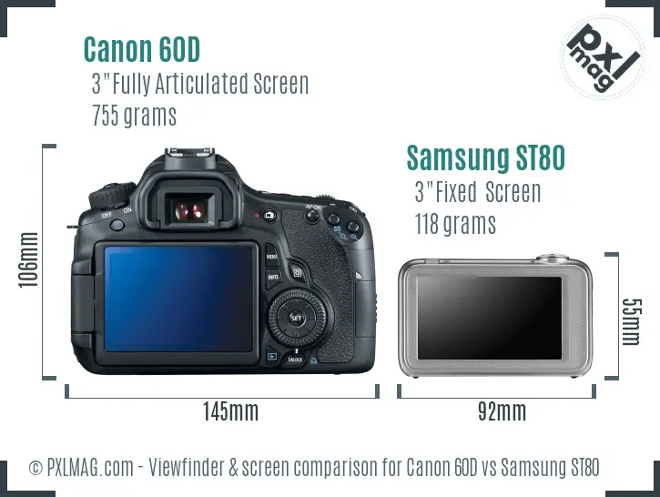 Canon 60D vs Samsung ST80 Screen and Viewfinder comparison