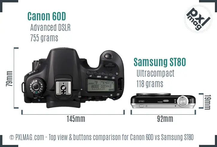 Canon 60D vs Samsung ST80 top view buttons comparison