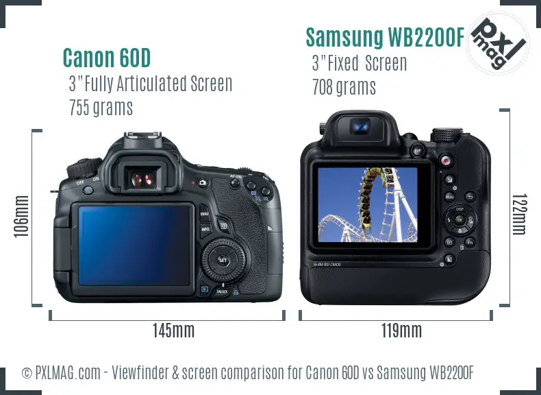 Canon 60D vs Samsung WB2200F Screen and Viewfinder comparison