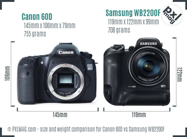 Canon 60D vs Samsung WB2200F size comparison