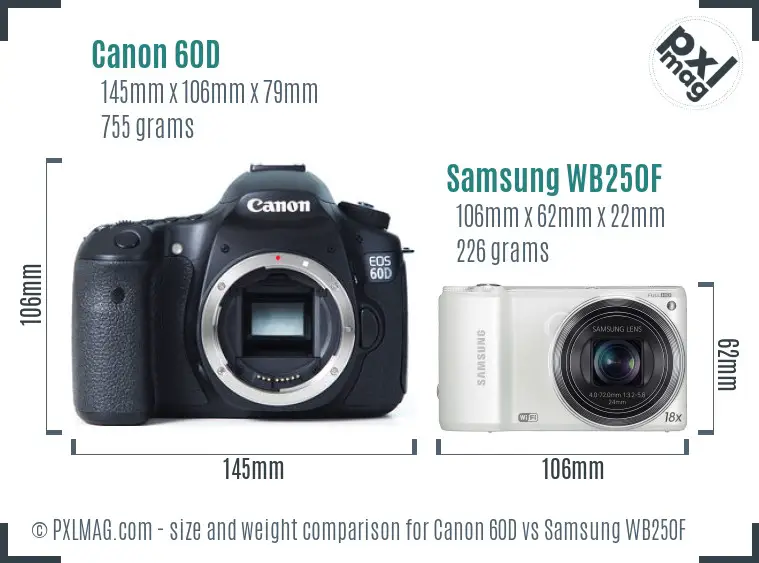 Canon 60D vs Samsung WB250F size comparison Canon 60D vs Samsung WB250F size comparison