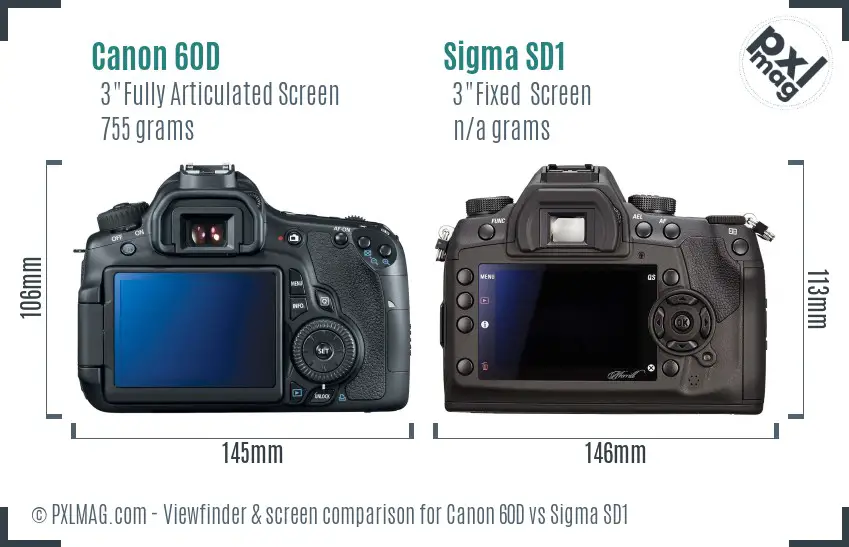 Canon 60D vs Sigma SD1 Screen and Viewfinder comparison