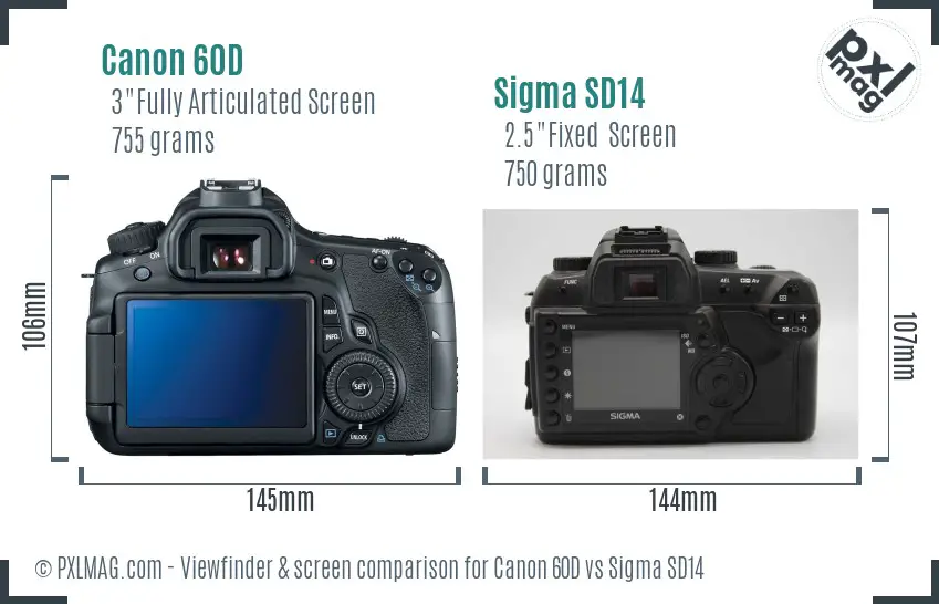 Canon 60D vs Sigma SD14 Screen and Viewfinder comparison Canon 60D vs Sigma SD14 Screen and Viewfinder comparison