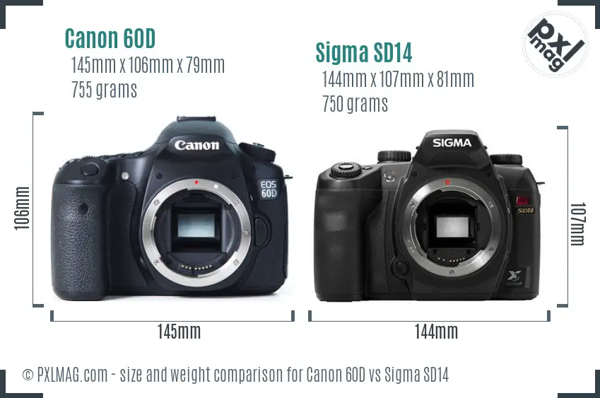 Canon 60D vs Sigma SD14 size comparison Canon 60D vs Sigma SD14 size comparison