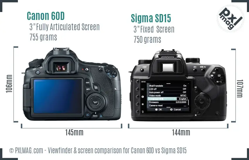 Canon 60D vs Sigma SD15 Screen and Viewfinder comparison