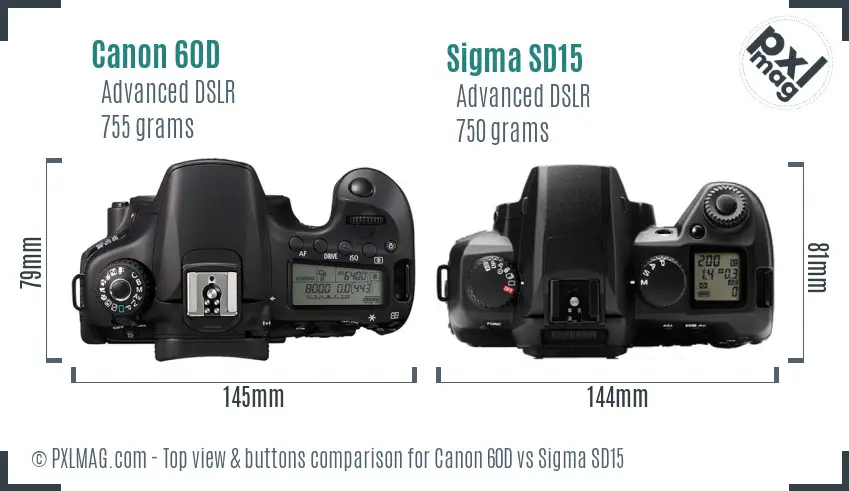 Canon 60D vs Sigma SD15 top view buttons comparison