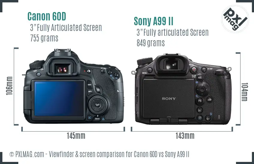 Canon 60D vs Sony A99 II Screen and Viewfinder comparison