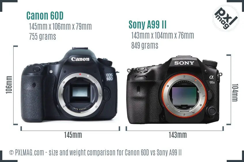 Canon 60D vs Sony A99 II size comparison