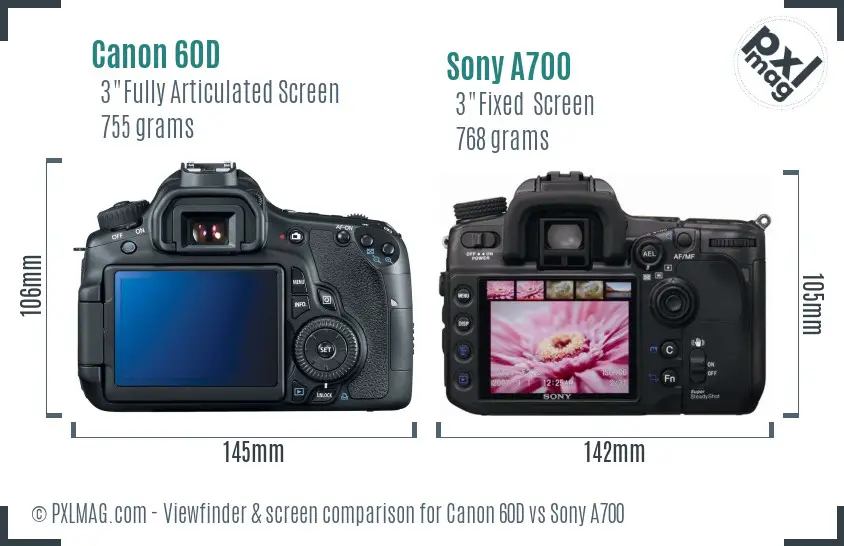 Canon 60D vs Sony A700 Screen and Viewfinder comparison