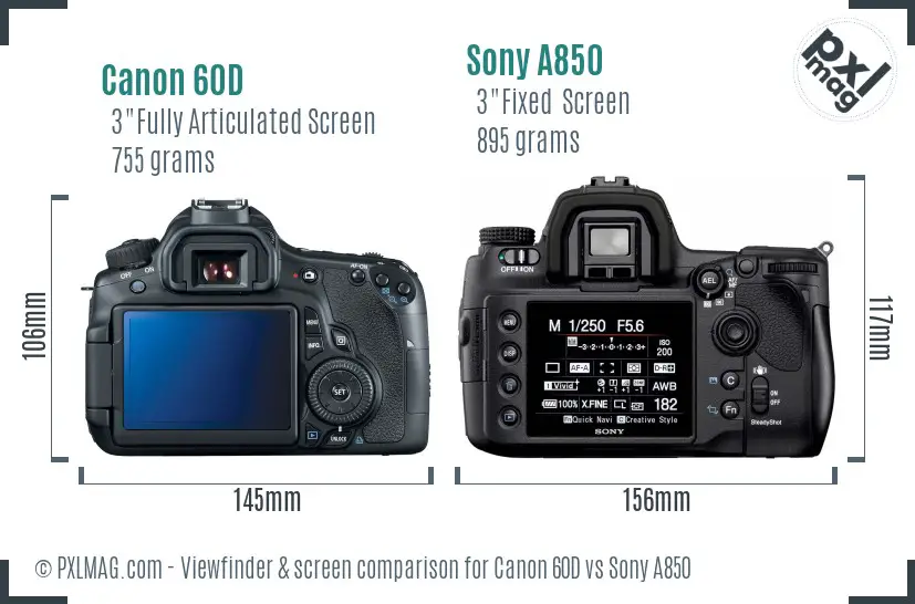 Canon 60D vs Sony A850 Screen and Viewfinder comparison