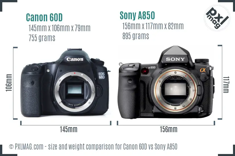 Canon 60D vs Sony A850 size comparison
