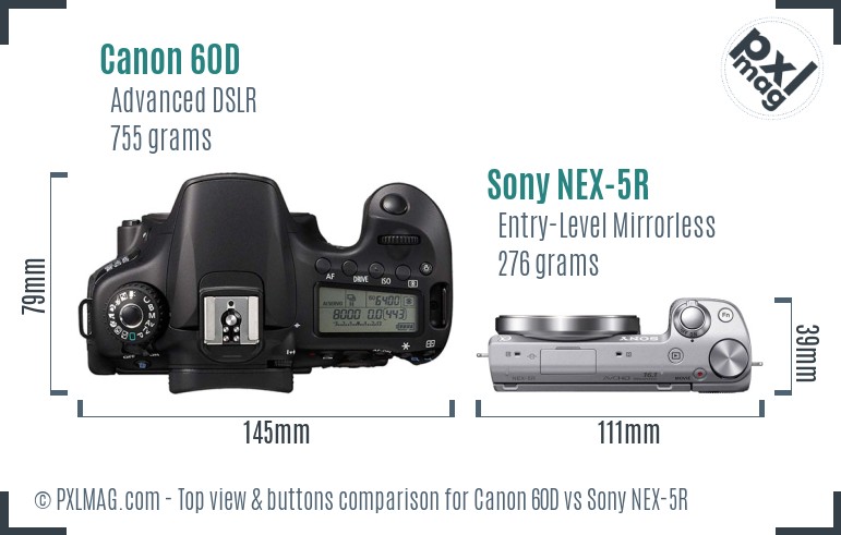 Canon 60D vs Sony NEX-5R top view buttons comparison